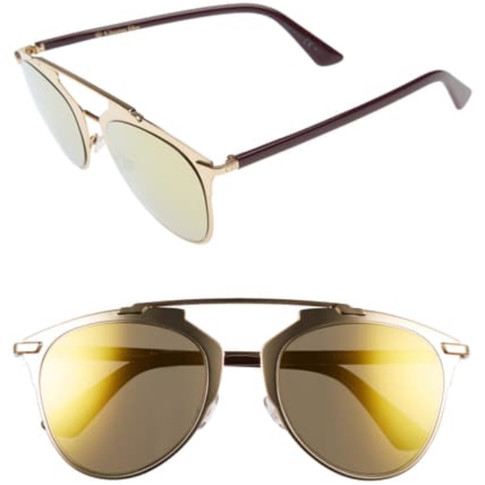 Dior Reflected 52mm Brow Bar Sunglasses, Gold Plum